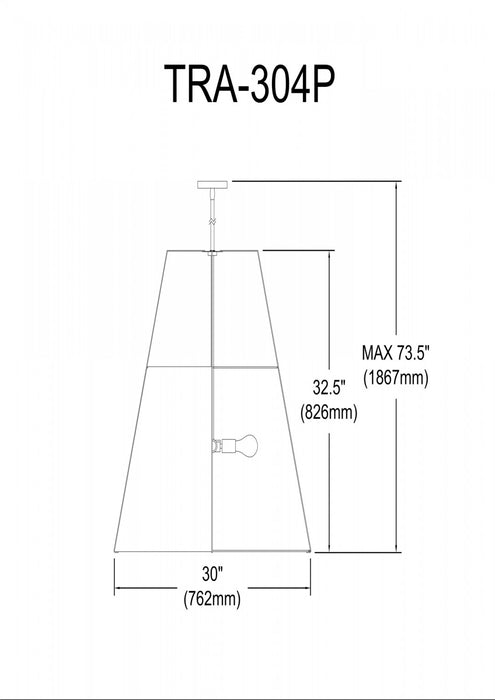 Luminaire suspendu Trapezoid de Dainolite avec abat-jour trapézoïde doré et blanc qui diffuse la lumière, tissu blanc et 4 ampoules