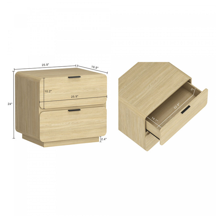 Table de nuit contemporaine moderne Chrystie 66 cm en naturel (2 tiroirs) - Lot de 2