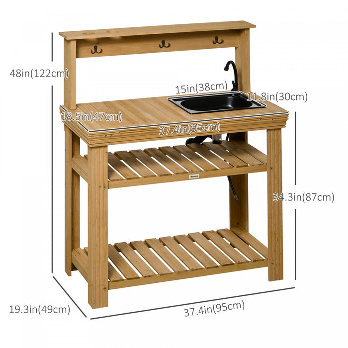 Outsunny Table Banc De Rempotage Exterieur Evier Amovible Et Etageres