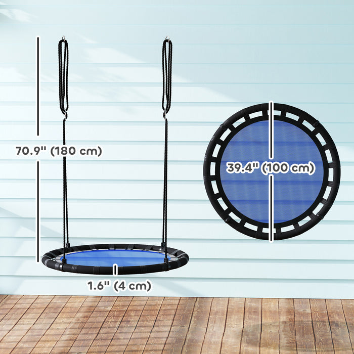 Qaba Balancoire d'arbre avec soucoupe pour enfants, balancoire volante de 39\" avec cordes de suspension reglables, capacite de 331 lb, balancoire en filet pour enfants, bleu marine