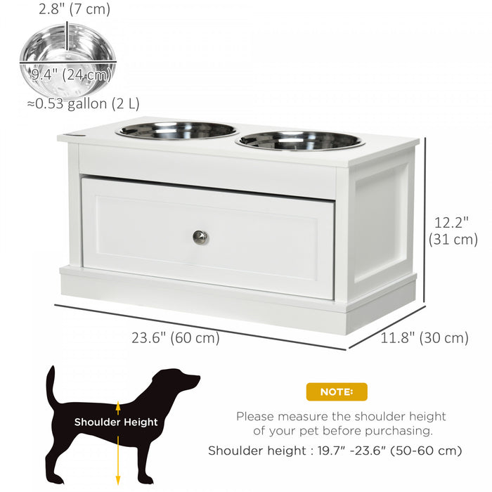 Pawhut Grandes Gamelles Surelevees Pour Chien Avec Tiroir De Rangement D'une Capacite De 11 L, Support De Gamelle Sureleve Pour Animal Domestique, Station D'alimentation Pour Chien, Blanc