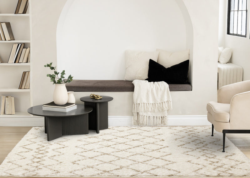 Tapis Taylor creme en treillis marron, 5'3\" x 7'7\"