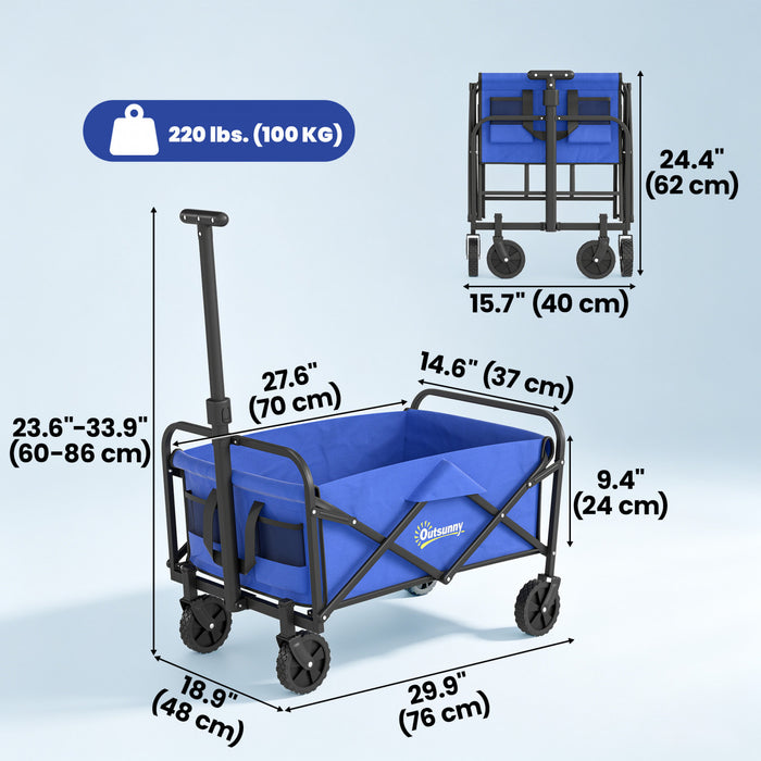 Outsunny Chariot Pliable, Chariot Utilitaire de Jardin, Bleu