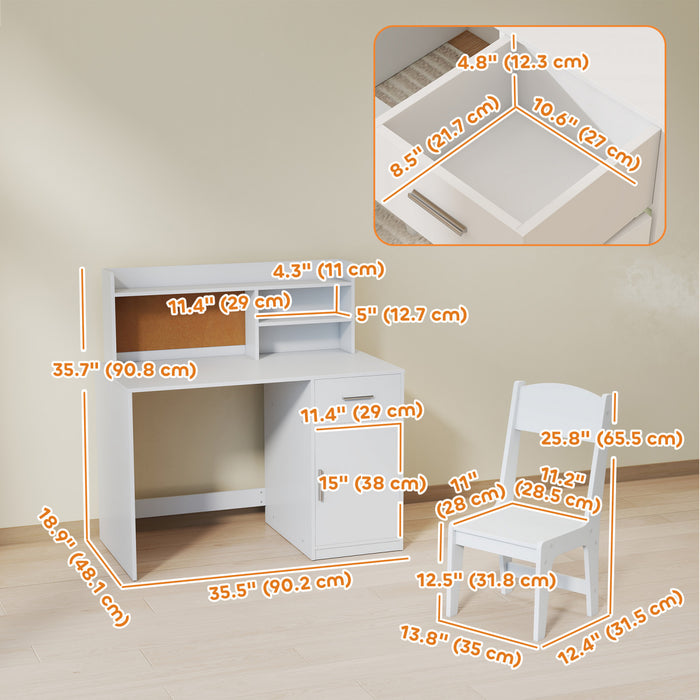 Qaba Ensemble Bureau et Chaise pour Enfants, Table et Chaise d'Etude, Blanc