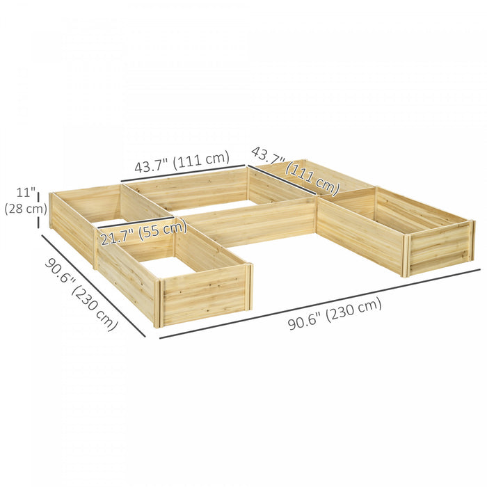 Outsunny Ensemble de plates-bandes surelevees a cinq boites, bois naturel