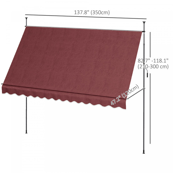 Outsunny Auvent Retractable 11,5' X 4', Autoportant Et Sans Vis, Rouge Vin
