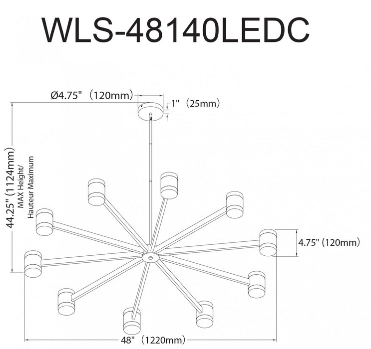 Lustre Wilson de Dainolite en acrylique blanc qui diffuse la lumière, avec fini noir mat et ampoule de 140 W