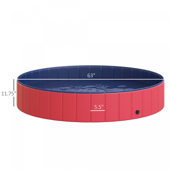 Pawhut Piscine De Bain Pour Chien Pliable En Pvc Piscine Portable Pour Animaux De Compagnie Pour Enfants, Baignoire Exterieure/interieure Pour Chiots Avec Fond Antiderapant (Φ63\", Rouge)