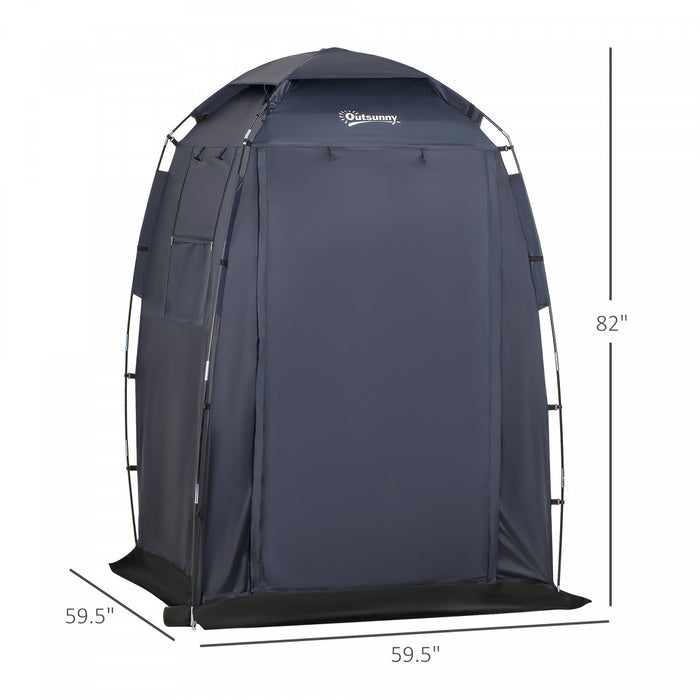 Outsunny Tente De Douche De Camping Pop Up Pliable Portable Avec Fenetres, Tapis De Sol Et Sac De Transport 60\" X 60\" X 82\" Bleu Fonce