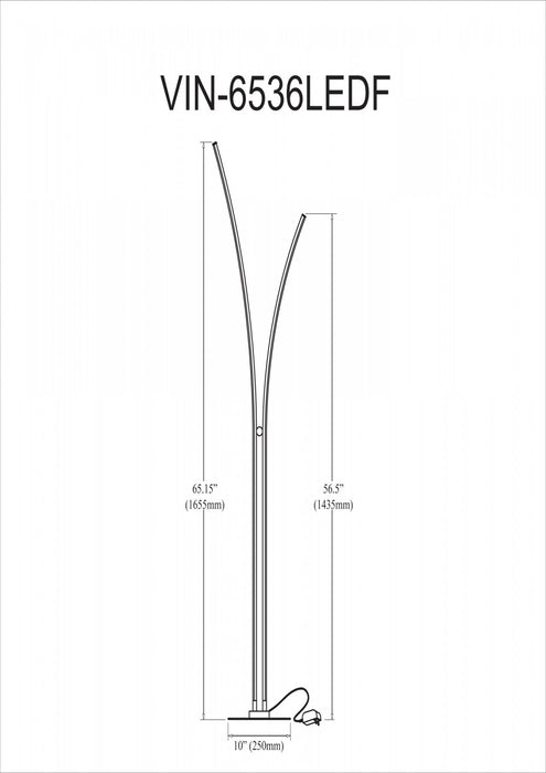 Lampe à pied Vincent de Dainolite en acrylique blanc qui diffuse la lumière, avec fini noir mat et ampoule de 34 W