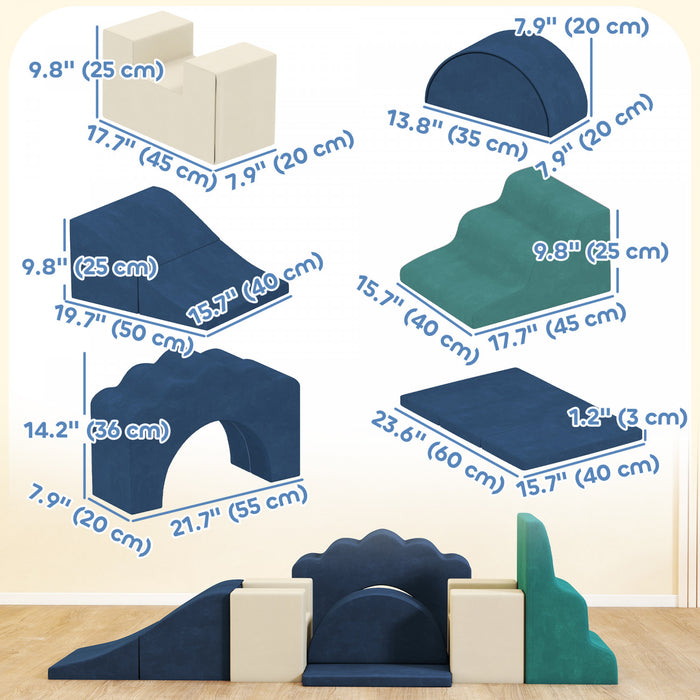Qaba Ensemble De Jeux Pour Bebe 7 Pieces, Blocs D'escalade En Mousse, Bleu
