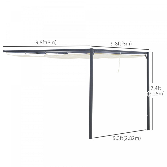 Outsunny 10'x10' Pergola Tonnelle De D'exterieur Avec Auvent Retractable Et Structure Metal Et Revetement Pa Pour Abri Solaire, Couverture De Porche, Creme