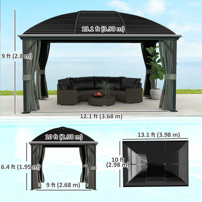 Outsunny Gazebo 10' X 13' A Toit Rigide Avec Grillage, Gris Fonce
