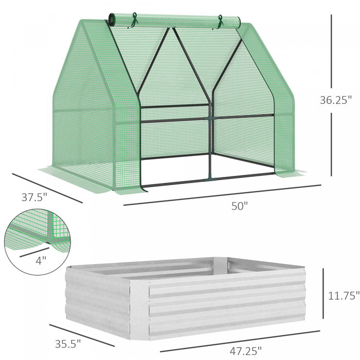 Outsunny Lit De Jardin Sureleve Avec Serre, Jardiniere D'exterieur En Acier Avec Couvercle En Plastique, Fenetre Enroulable, Double Usage Pour Fleurs, Legumes, Fruits Et Herbes