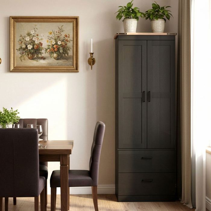 HOMCOM Armoire de Cuisine Haute de 67\" avec Etageres Ajustables, Noir