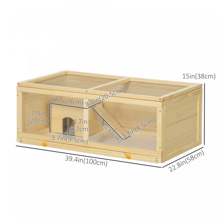 Pawhut Cage En Bois Pour Hamster, Kit Pour Petits Animaux, Maison De Jeu D'exercice Pour Hamsters Nains, Gerbilles, Chinchillas, Cochons D'inde, Lapins, Avec Plateau Coulissant, Dessus Ouvrable