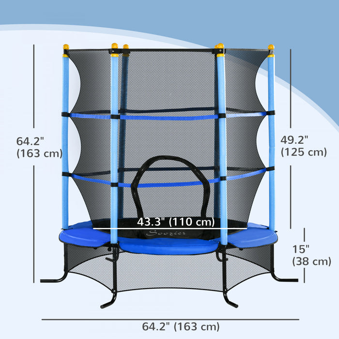 Soozier Trampoline Pour Enfants, Trampoline Pour Enfants De 5pi Avec Filet De Securite, Cadre En Acier Robuste, Trampoline Exterieur Et Interieur Pour 3 A 10 Ans, Bleu
