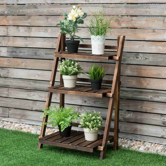 Costway 3 Niveaux Exterieur Bois Conception Pot De Fleurs Etagere Stand Pliant Affichage Etagere Jardin