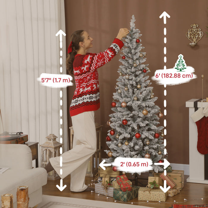 HOMCOM Sapin de Noel 6 pieds givre avec lumiere LED bicolore, forme crayon