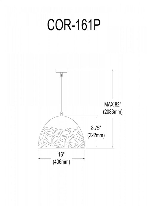 Luminaire suspendu Coral de Dainolite de 16 po de diamètre, avec fini gris et 1 ampoule