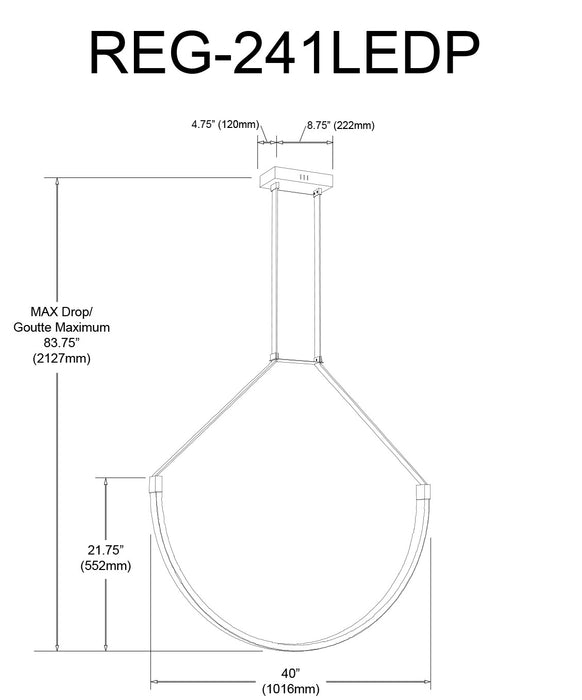 Luminaire suspendu Regan de Dainolite en silicone blanc qui diffuse la lumière, avec fini laiton vieilli et ampoule à DEL de 50 W