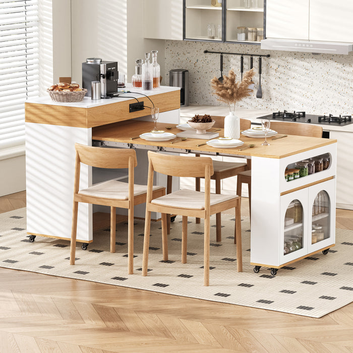 Table a manger extensible Avery avec ilot de cuisine roulant, blanc