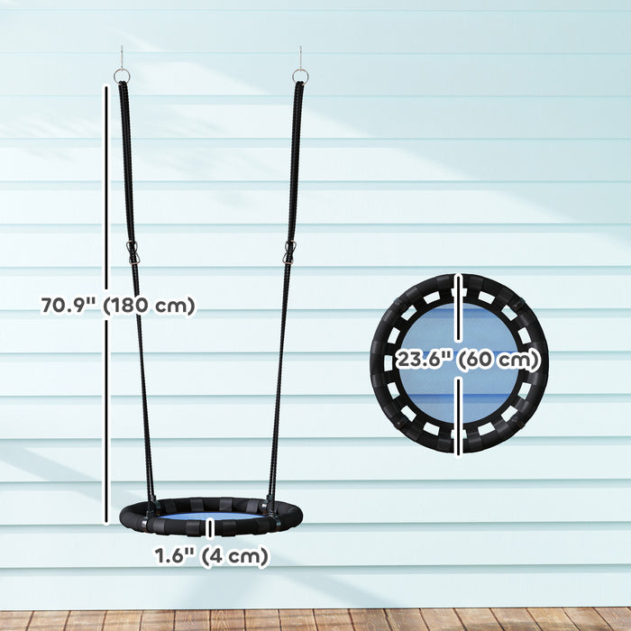 Qaba Balancoire d'arbre avec soucoupe pour enfants, balancoire volante de 24 po avec cordes de suspension reglables, capacite de 154 lb, balancoire en filet pour enfants, bleu