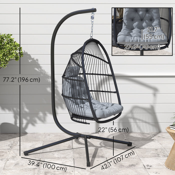 Outsunny Chaise Suspendue avec Support, Chaise Hamac, Gris Fonce
