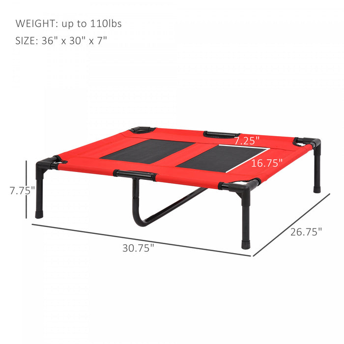 Pawhut D1-0146 31\" X 27\" Cadre En Metal Sureleve Lit Pour Animal Domestique Chien Chat Camping Rouge Et Noir