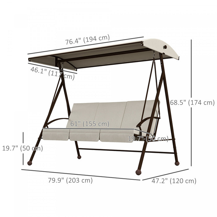 Outsunny Balancoire De Patio 3 Places Avec Auvent Reglable Et Coussins