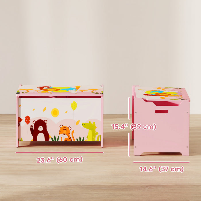 Qaba Coffre de rangement pour enfants avec charnieres de securite, rose
