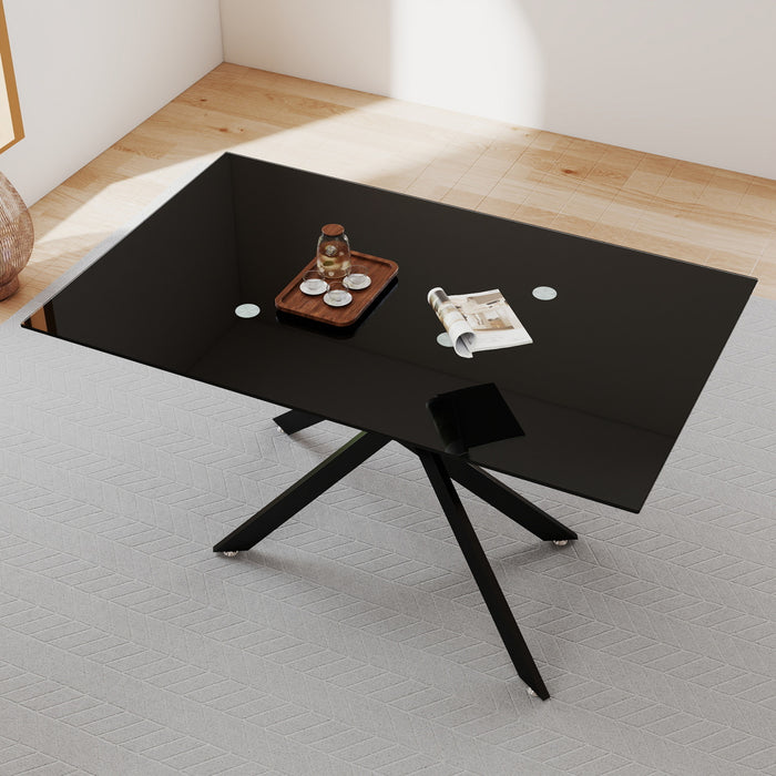 Table a manger rectangulaire en verre trempe de 51,18\" Ethan avec pieds metalliques elegants, noire