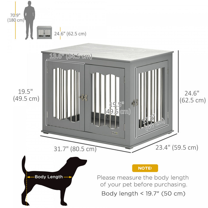Pawhut Meuble De Niche Pour Chien, Niche Pour Chien 32\"avec Trois Portes, Serrures, Cage Pour Chien Pour Usage Interieur, Pour Chiens De Petite Et Moyenne Taille, Gris