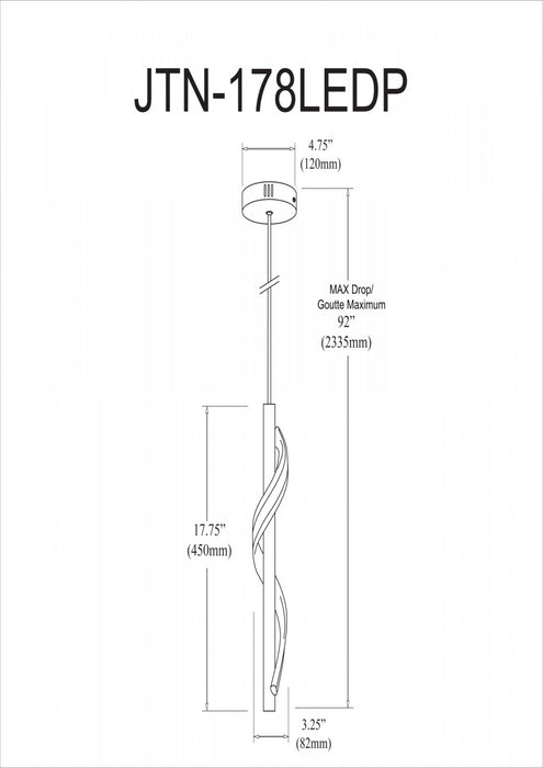 Luminaire suspendu Justine de Dainolite en silicone blanc qui diffuse la lumière, avec fini noir mat et ampoule à DEL de 8 W
