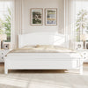 Benson Queen Size Solid Wood Platform Bed with Stylish Headboard, White | Lit plateforme Benson en bois massif format Queen avec tete de lit elegante, blanc