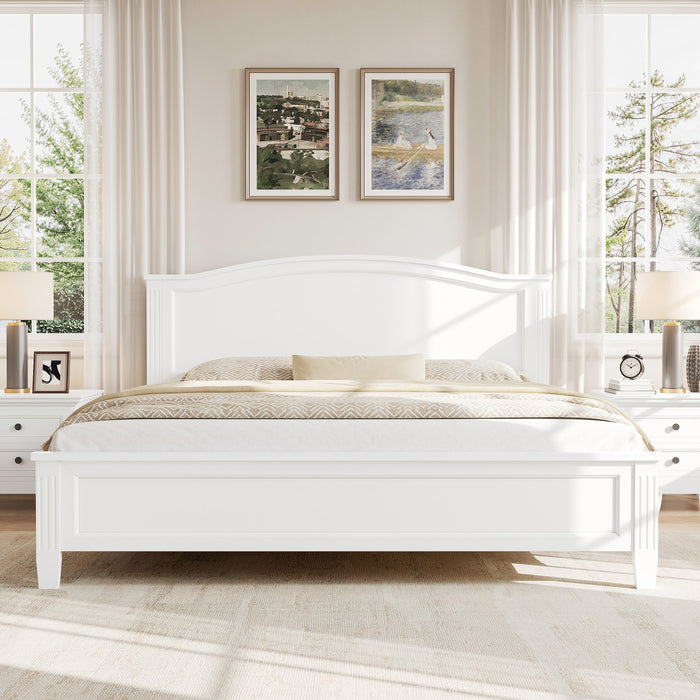 Lit plateforme Benson en bois massif format Queen avec tete de lit elegante, blanc