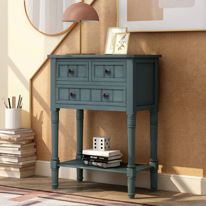 Table Console Olivia En Bois Massif Avec Tiroirs Et Etagere Inferieure - Bleu