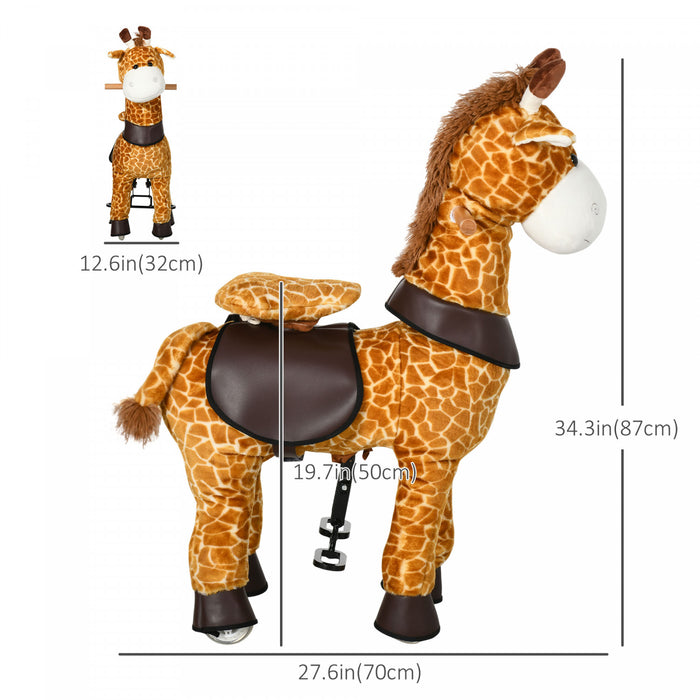 Qaba Cheval A Bascule Mecanique Equitation Poney Jouet Avec Roues Cadeau Pour 3-6 Ans Filles Garcons, Girafe