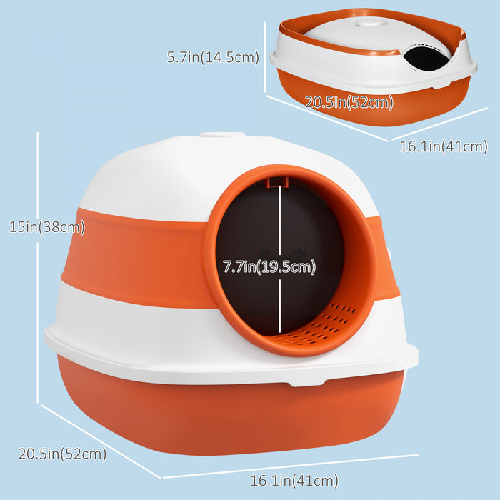 Pawhut Bac A Litiere Pour Chat Avec Couvercle, Avec Cotes Hauts, Assainisseur D'air, Grand Bac A Litiere Pour Chat A Entree Bidirectionnelle, Pliable, Facile A Nettoyer, Blanc Et Orange