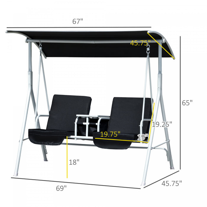 Outsunny Balancelle De Jardin 2 Places Chaise Balancoire Double Avec Table Et Pare-soleil Coussins Rembourres Noir