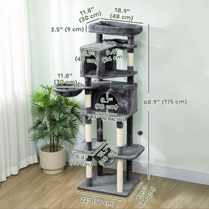 69\" Cat Tree with 2 Condos for Indoor Cats, Dark Grey