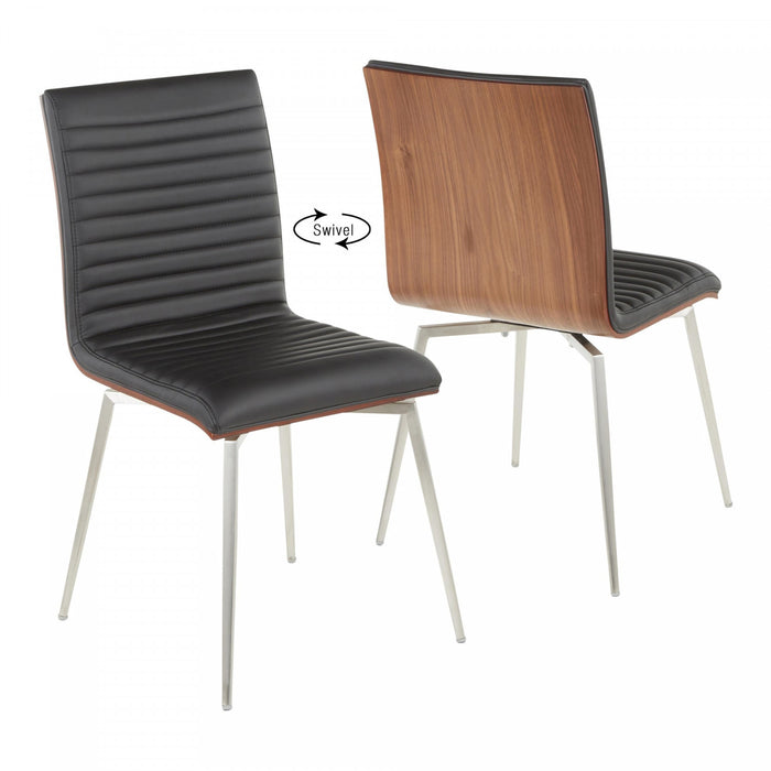 Chaise d’appoint de salle à manger pivotante contemporaine Mason en similicuir noir - ensemble de 2