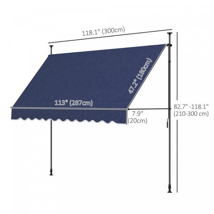 Auvent Retractable Outsunny 10' X 3', Autoportant Et Sans Vis, Bleu