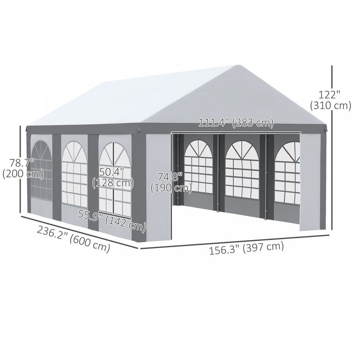 Tente De Fete Outsunny 20 X 13 Pieds Avec Cotes, 6 Fenetres Et 2 Portes