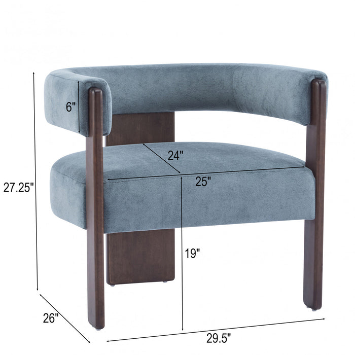 Olivia Fauteuil d’appoint rembourre en velours avec dossier cylindrique et structure en bois de caoutchouc, bleu