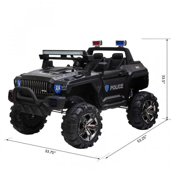 Aosom Voiture A Chevaucher 12v Rc 2 Places Camion De Police Voiture Electrique Pour Enfants Avec Lumieres Led Completes, Mp3, Telecommande Parentale (noir)