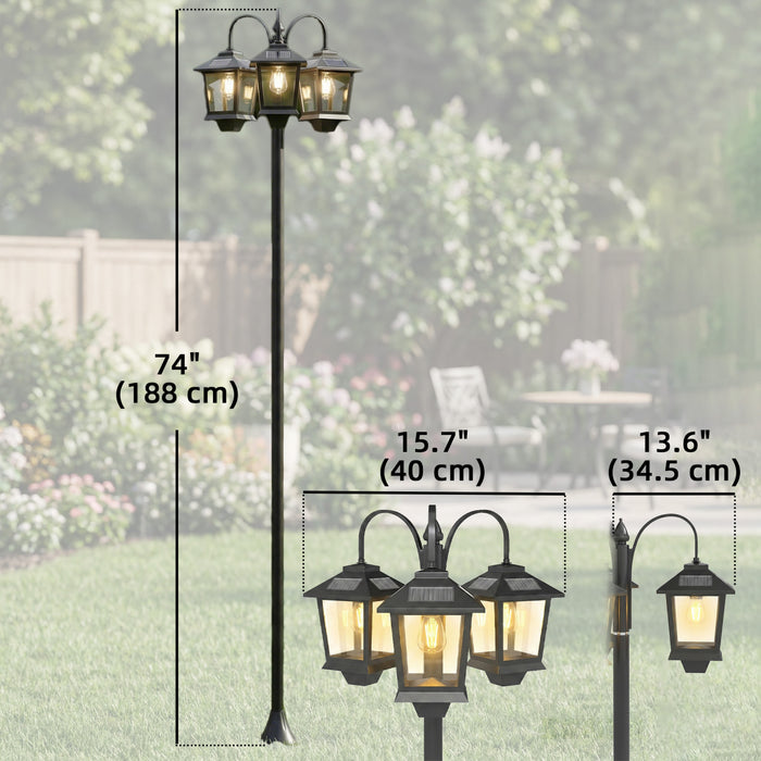 Outsunny Lampadaire Solaire 3 Tetes de 188 cm, Eclairage LED Etanche