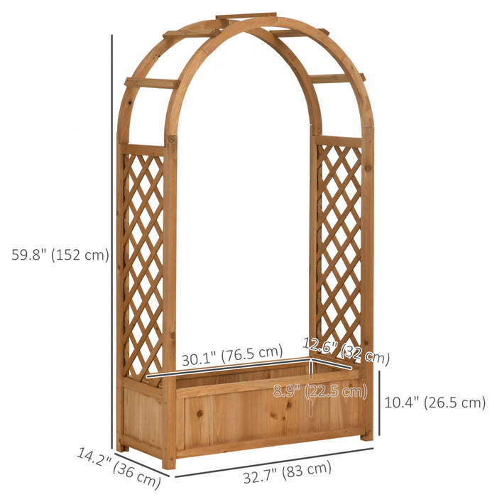Outsunny Lit de jardin sureleve avec treillis en arc pour jardiniere Marron