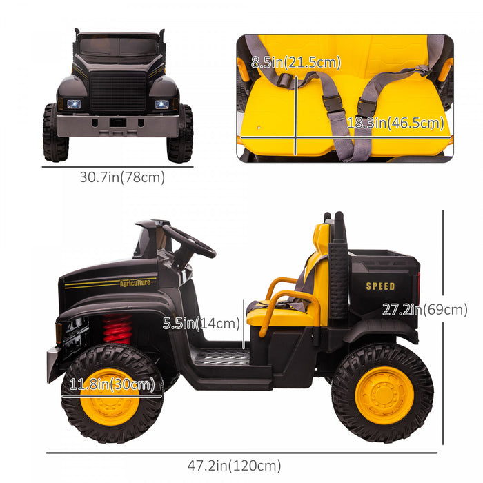 Aosom Tracteur A Deux Places Pour Enfants Avec Godet Detachable, 12v Avec Controle Parental, 2 Vitesses, Lumieres Musicales, Roues De Suspension, Pour 37-72 Mois, Noir