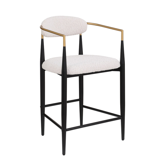 Ensemble De 2 Tabourets Hauteur Comptoir Tammy En Tissu Bouclé Avec Accents Dorés - Blanc